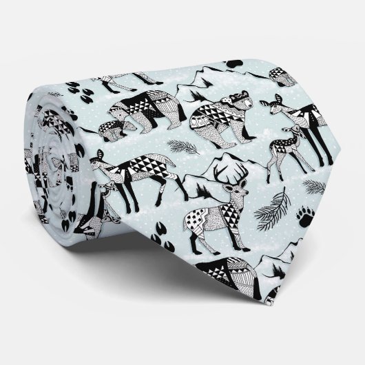 Stropdas Tribal Woodland Beren, Deer, Black Aqua B (Opgerold)