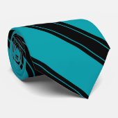 Stropdas / Triple Stripe Black op Blauwgroen patro (Opgerold)