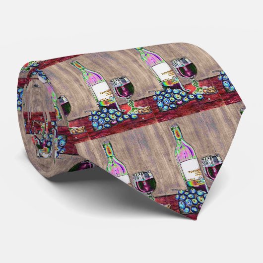 Stropdas van beige en rode wijn en druiven (Opgerold)
