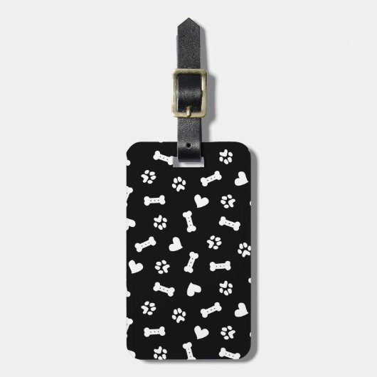 Stropdas van de Hart Dog-poten en bot Black Canvas Bagagelabel (Voorkant verticaal)