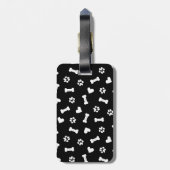 Stropdas van de Hart Dog-poten en bot Black Canvas Bagagelabel (Achterkant verticaal)