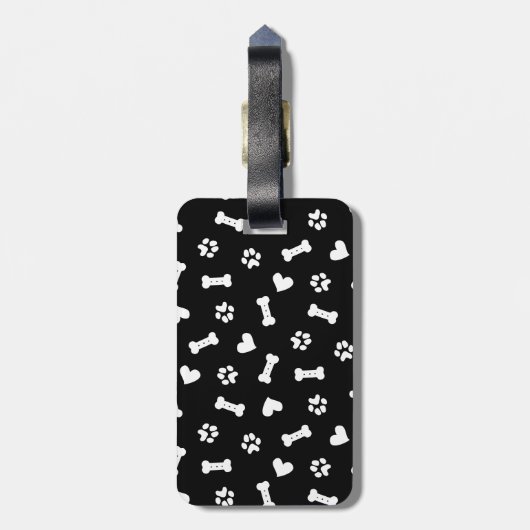 Stropdas van de Hart Dog-poten en bot Black Canvas Bagagelabel (Achterkant verticaal)