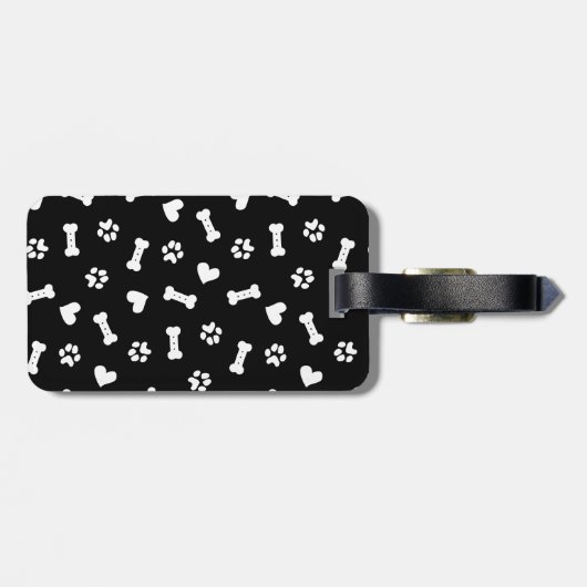 Stropdas van de Hart Dog-poten en bot Black Canvas Bagagelabel (Achterkant horizontaal)
