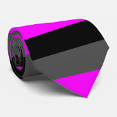 Stropdas van Fuchsia, Black en Grey Thick Stripes (Opgerold)
