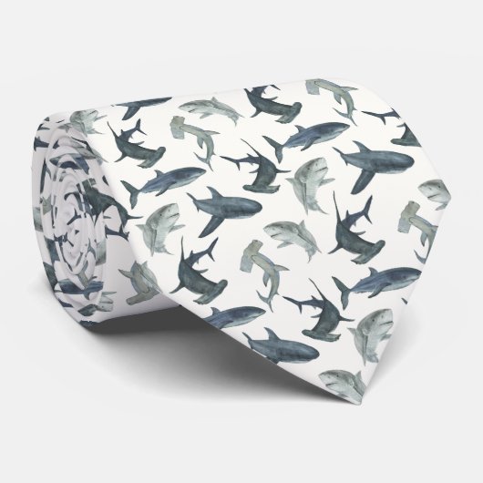 Stropdas van haaien | Waterverf haaienpatroon | st (Opgerold)