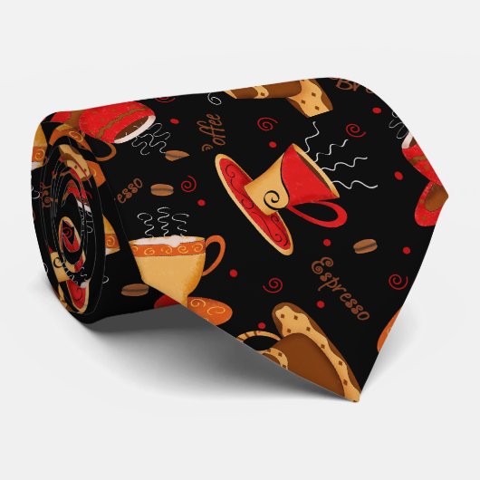 Stropdas van het Man Red & Black Coffee Cup Patter (Opgerold)