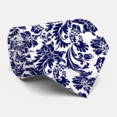 Stropdas van Navy-Blue en White Floral Damaskers (Opgerold)