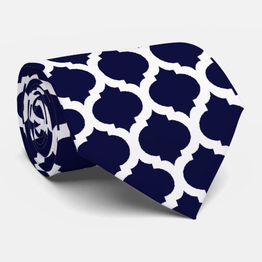 Stropdas van Navy Blue en White Moroccan Mannen (Opgerold)