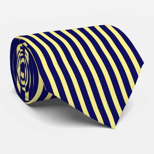 Stropdas van Navy Blue en Yellow Stripes (Opgerold)