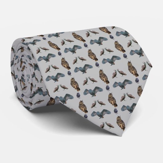 Stropdas van Owl Frenzy (grijs) (Opgerold)