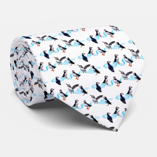 Stropdas van Puffin Party Dubbelzijdig afdrukken ( (Opgerold)