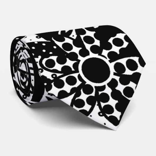 Stropdas van zwarte en witte gebotte Floral (Opgerold)