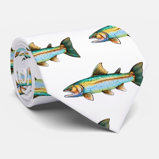 Stropdas - Waterverf Serie: Forel/Zalm (Opgerold)