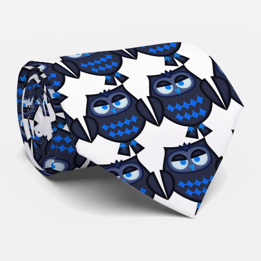 Stropdas Wit Blauwe Uil (Opgerold)