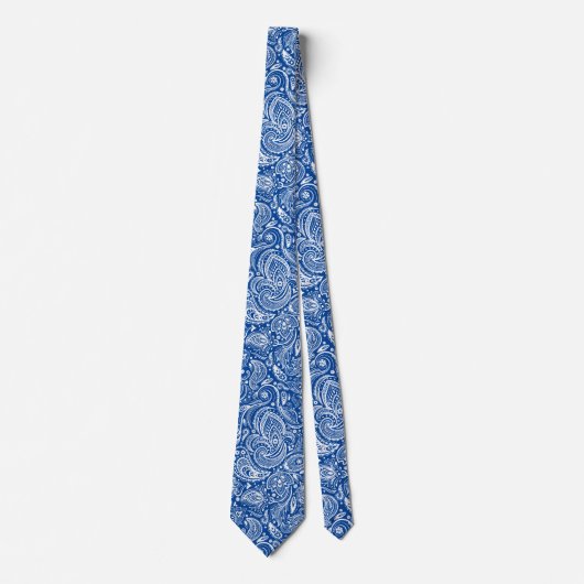 Stropdas wit en blauw flesje paisley (Voorkant)