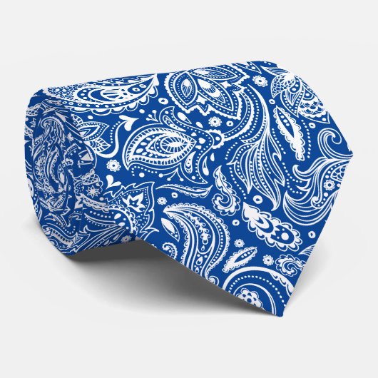 Stropdas wit en blauw flesje paisley (Opgerold)