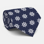 Stropdas zeemieblauw en wit zeeschip (Opgerold)