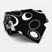 Stropdas Zizzago Retro Cirkels Zwart Wit (Opgerold)