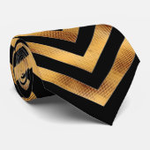 Stropdas Zizzago Retro Zwart Goud V streep (Opgerold)