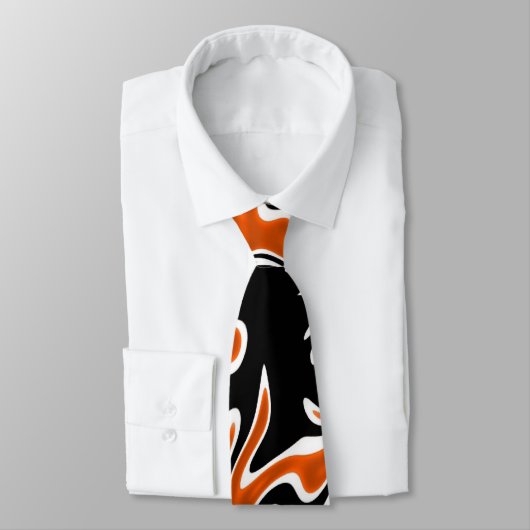 Stropdas Zizzago Zwart Sinaasappel Blots (Gebonden)