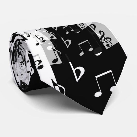 Stropdas Zwart-wit Echo-Muzieknoten (Opgerold)