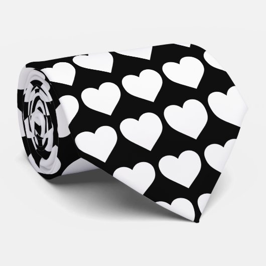 Stropdas Zwart-wit hartenpatroon (Opgerold)