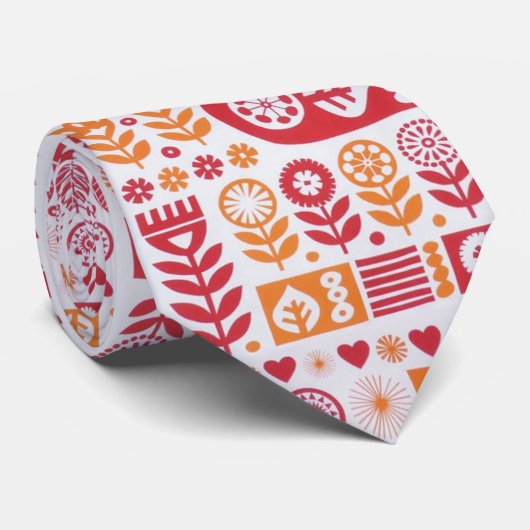 Stropdassen - Folk Art Red en Oranje (Opgerold)