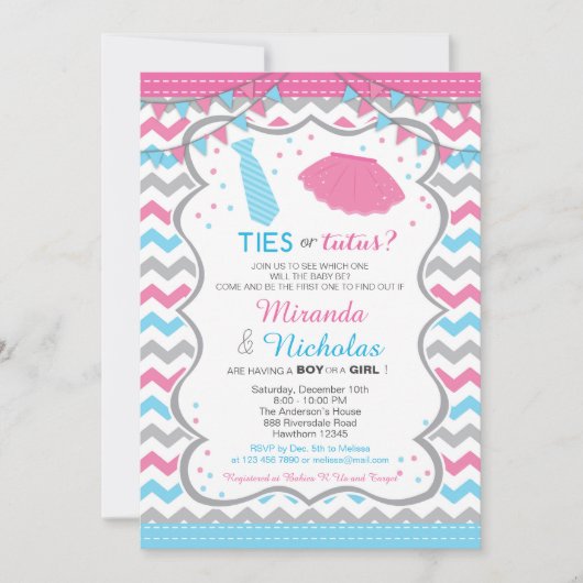 Stropdassen of Tutus Baby shower Invitation Kaart (Voorkant)
