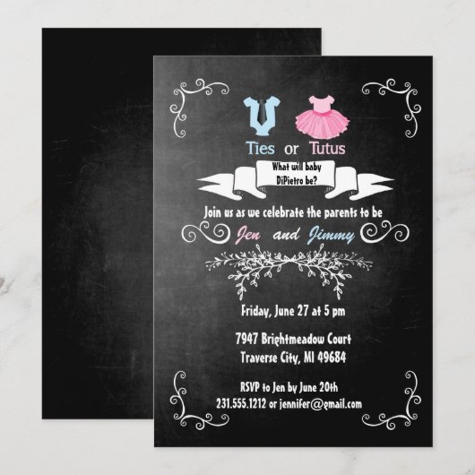 Stropdassen of tutus Gender Reopenbaart het Baby s Kaart (Voorkant / Achterkant)