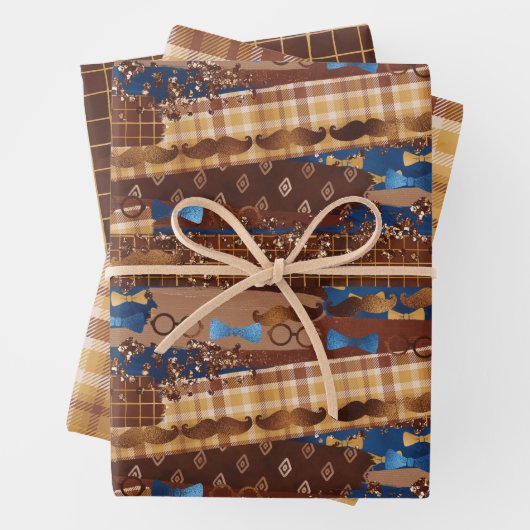 Stropdassen van vaderdag, bril en snaardewerk inpakpapier vel (In situ)