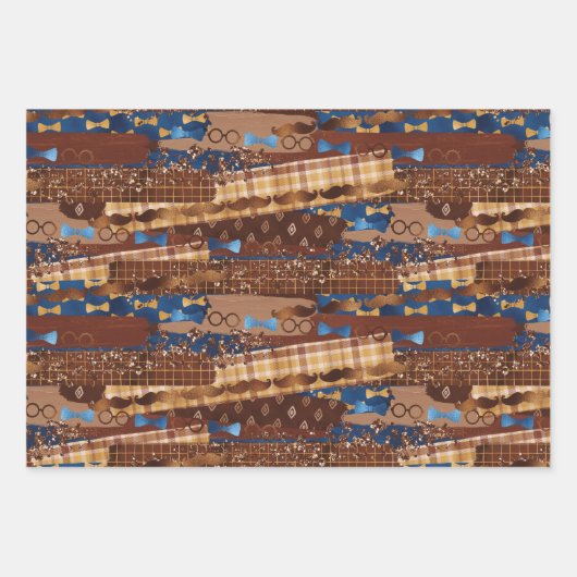 Stropdassen van vaderdag, bril en snaardewerk inpakpapier vel (Voorkant)