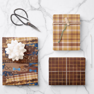 Stropdassen van vaderdag, bril en snaardewerk inpakpapier vel