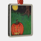 Stroppenhout Pompoen Jack O' Lantern Metalen Ornament (Rechts)