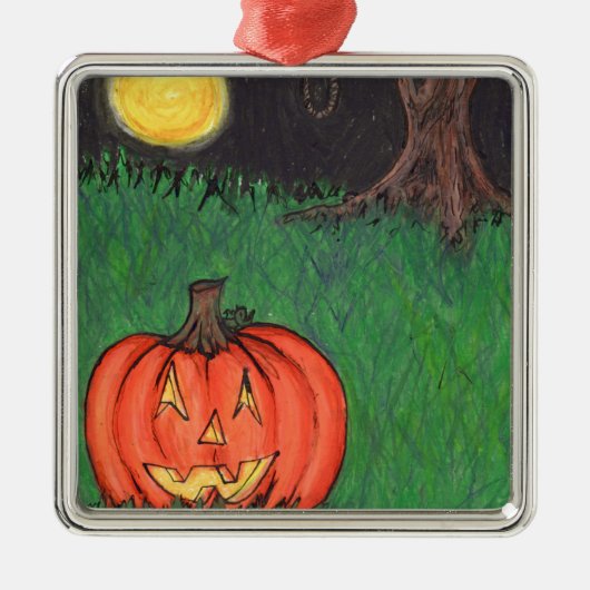 Stroppenhout Pompoen Jack O' Lantern Metalen Ornament (Voorkant)