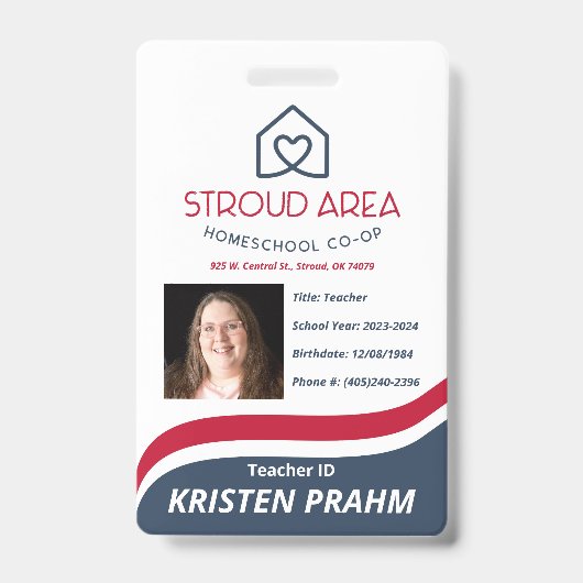 Stroud Area Homeschool Leraar/Ouder ID Badge (Voorzijde)