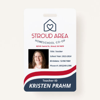 Stroud Area Homeschool Leraar/Ouder ID Badge