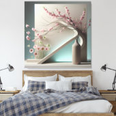 Structured Bloom in Green Canvas Afdruk (Insitu (Slaapkamer))