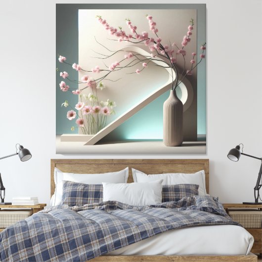 Structured Bloom in Green Canvas Afdruk (Insitu (Slaapkamer))
