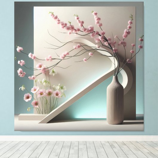 Structured Bloom in Green Canvas Afdruk (Insitu (Houten vloer))