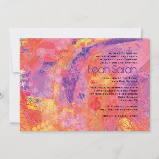 STRUCTUUR STERREN ROZE Bat Mitzvah Uitnodiging (Voorkant)