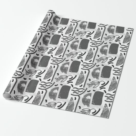 Structuur structuur van zwart-witte bladeren cadeaupapier (Uitgerold)