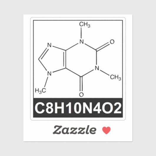 Structuur van Cafeïnemolecule - C8H10N4O2 Sticker (Vel)