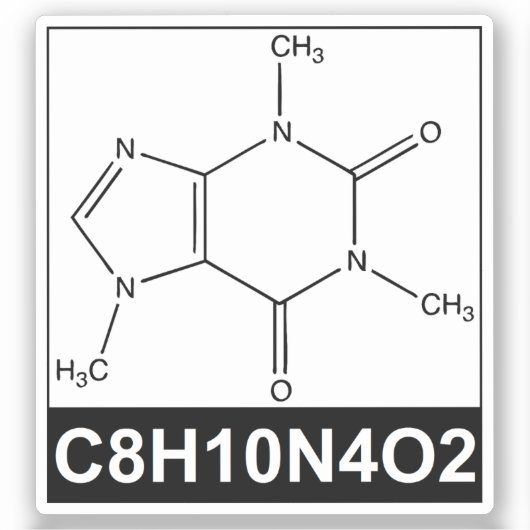 Structuur van cafeïnemolecuul - C8H10N4O2 Sticker (Voorkant)