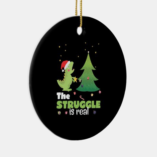 Struggle is een echte dinosaurus kerstboom keramisch ornament (Rechts)