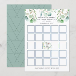 Struik Baby Koala Baby shower Bingo Game Kaart
