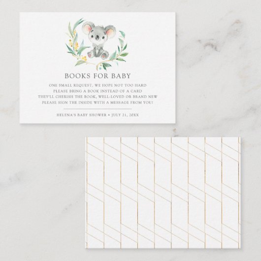 Struik Baby Koala Baby shower Boek Aanvraag Kaarte Informatiekaartje (Voorkant / Achterkant)