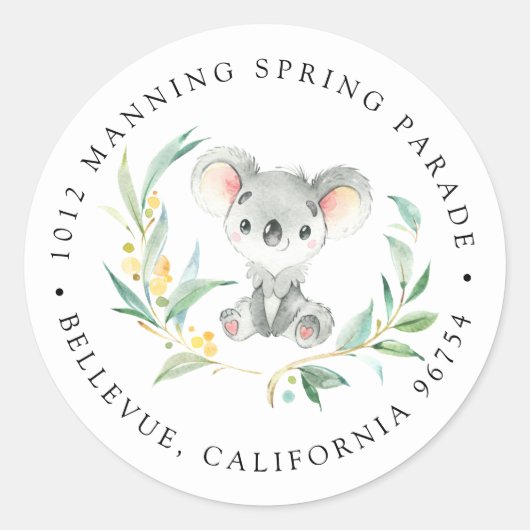 Struik Baby Koala Retouradres Ronde Sticker (Voorkant)