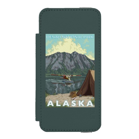 Struik Plane & Vist - Denali Nat'l Park, Incipio iPhone Portemonnee Hoesje (Voorkant Agenda)