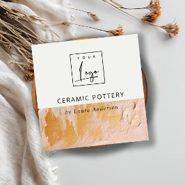 Struik Roze Gouden Olieverf Textuur Logo QR Code Vierkante Visitekaartje