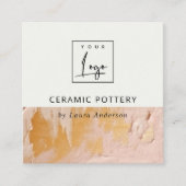 Struik Roze Gouden Olieverf Textuur Logo QR Code Vierkante Visitekaartje (Voorkant)